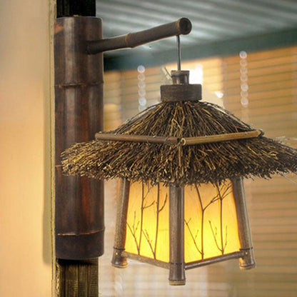 Traditional Rustic Cottage Bamboo 1-Light Wall Sconce Lamp For Outdoor Patio