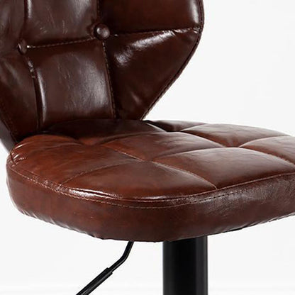 Modern Minimalist Square Oiled Wax Leather Metal Bar Stool Backrest Armless For Dining Room