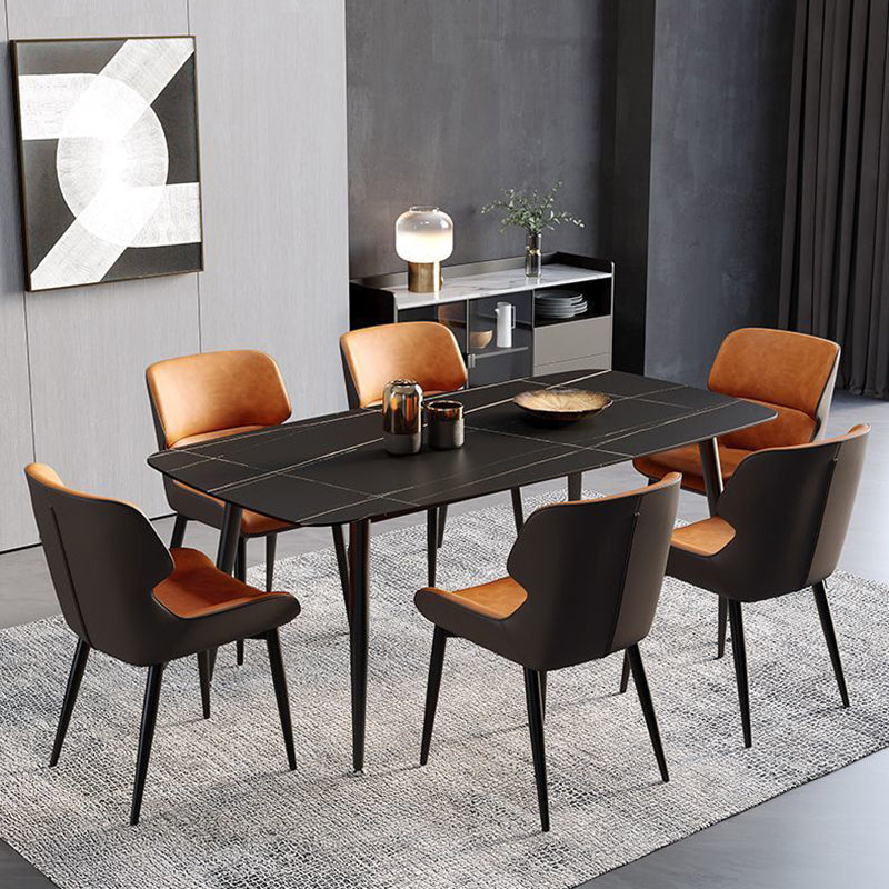 Modern Minimalist Steel Faux Leather Dining Chair Backrest Armless For Dining Room