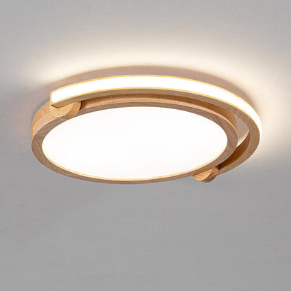 Simple Japanese Wood Log Round Acrylic LED Flush Mount Ceiling Light