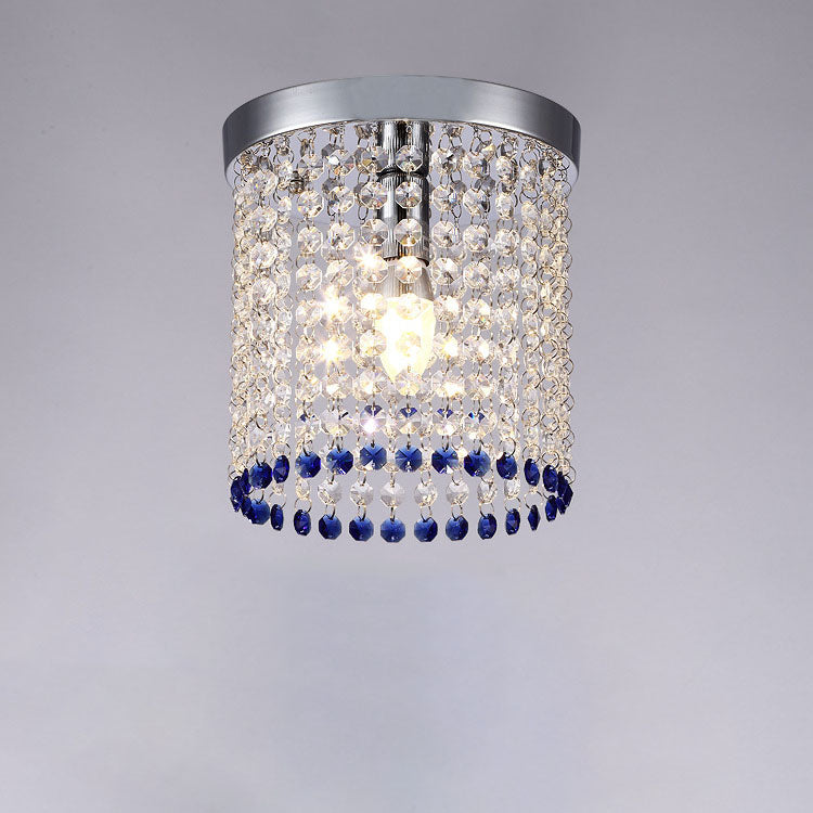 Modern Minimalist Crystal Bead Curtain Round 1-Light Semi-Flush Mount Ceiling Light