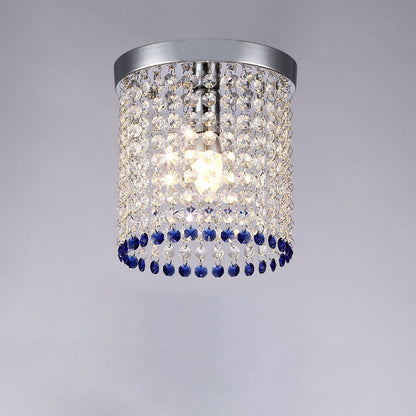 Modern Minimalist Crystal Bead Curtain Round 1-Light Semi-Flush Mount Ceiling Light