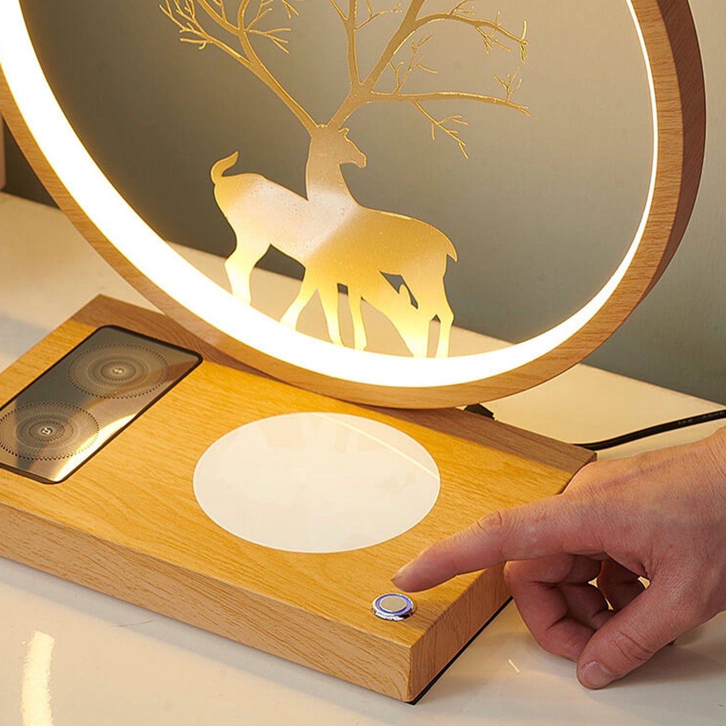 Creative Round Deer Design LED Wireless Charging Touch Decorative Table Lamp