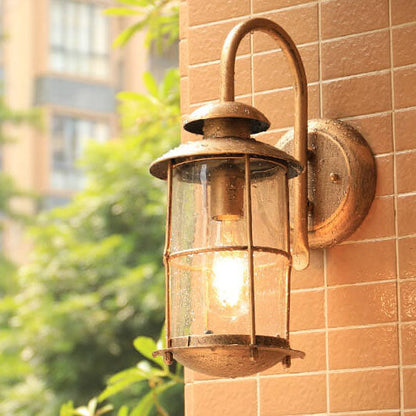 European Industrial Vintage Waterproof Outdoor Iron Glass 1-Light Wall Sconce Lamp