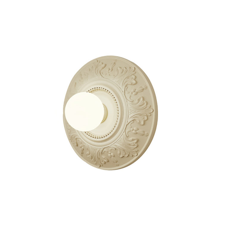 Traditional French Round Relief Resin Glass 1-Light Wall Sconce Lamp For Hallway