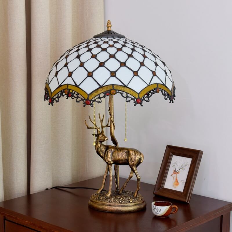 Tiffany Creative Moose Stained Glass 2-Light Table Lamp