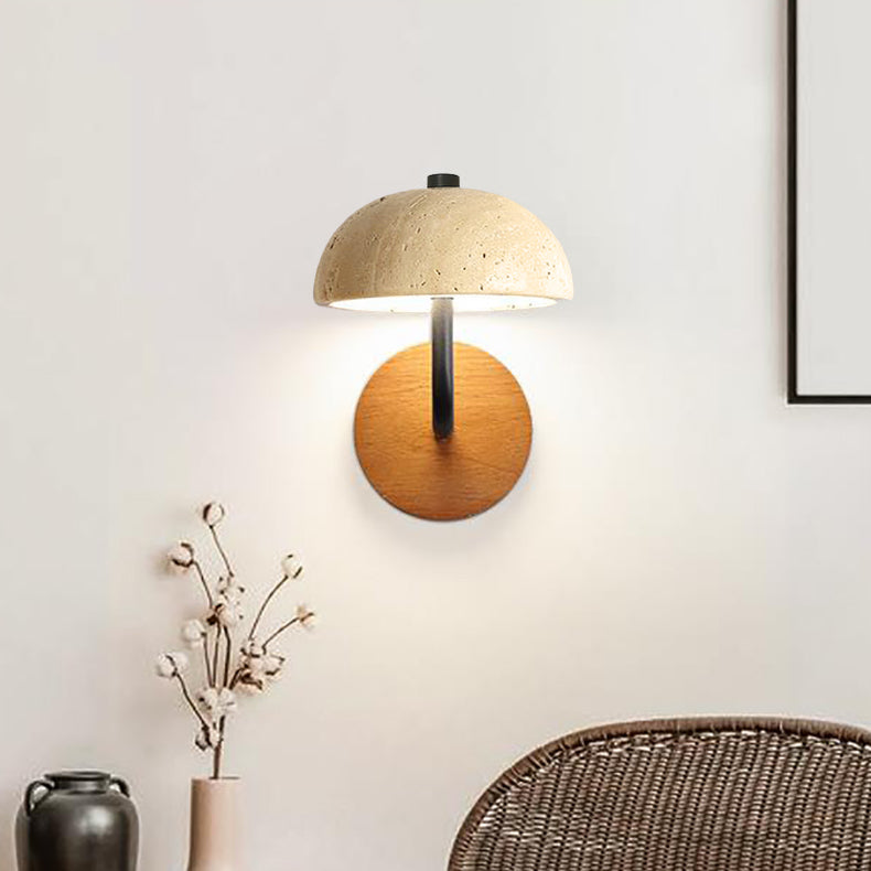 Traditional Japanese Stone Iron Wood Umbrella Mushroom LED Wall Sconce Lamp For Bedside