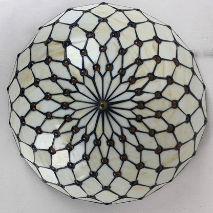 Traditional Tiffany Round Shell Bead Stained Glass 2-Light Flush Mount Ceiling Light For Hallway