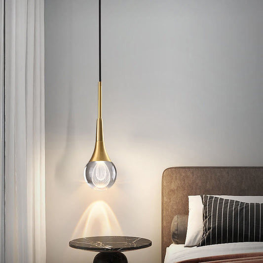 مصباح LED عصري فاخر على شكل دمعة من الزجاج والنحاس 