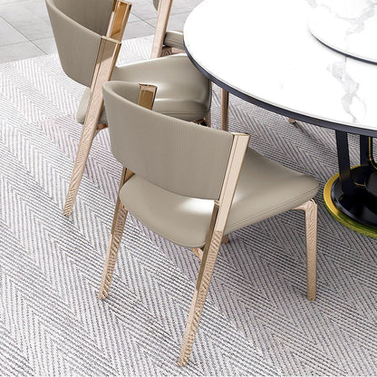 Modern Luxury Square Microfiber Leather Stainless Steel Foam Dining Chair Four Legs Backrest For Dining Room