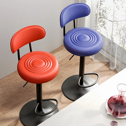 Modern Minimalist Round Upholstered Curved Backrest Microfiber Leather Metal Bar Stool For Dining Room