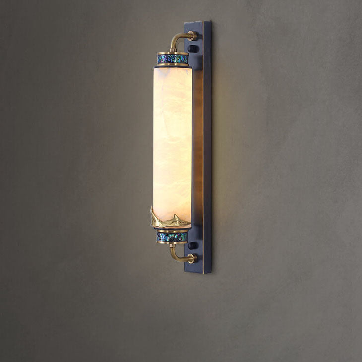 مصباح حائط LED نحاسي بعمود من الرخام الصيني الحديث