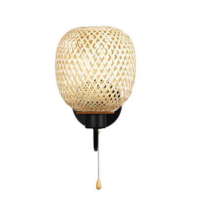 Traditional Chinese Iron Bamboo Woven Cage 1-Light Wall Sconce Lamp For Living Room