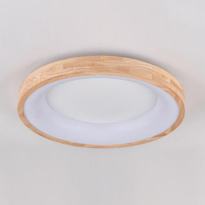 Nordic Minimalist Log Wood Round LED Flush Mount Ceiling Light
