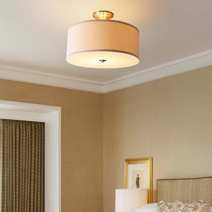 Fabric 1-Light Drum Semi-Flush Mount Lighting