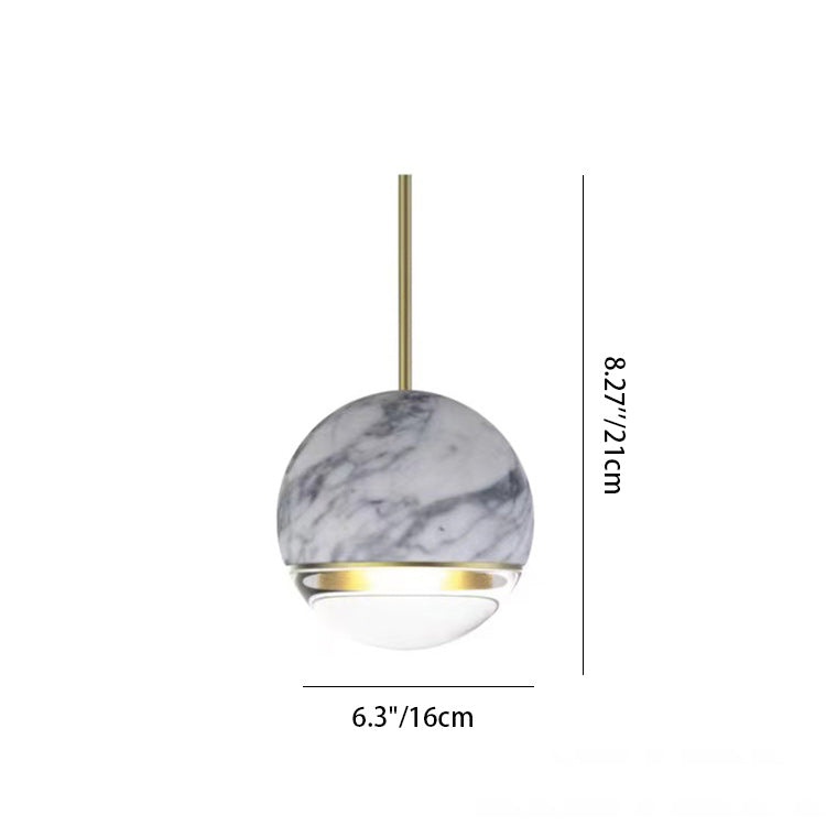 Contemporary Scandinavian Patterned Spherical Copper Marble Glass 1-Light Pendant Light For Bedroom