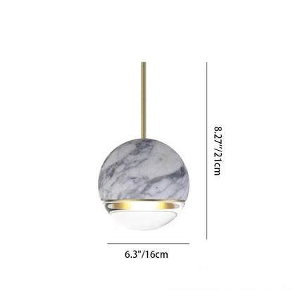 Contemporary Scandinavian Patterned Spherical Copper Marble Glass 1-Light Pendant Light For Bedroom