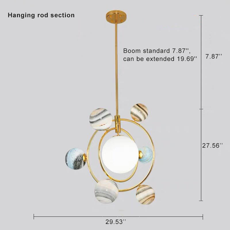 Modern Planet Round Glass 7-Light Chandelier