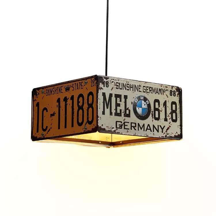 Retro Creative License Plate Metal 3-Light Chandelier