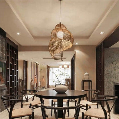 Vintage Rattan Weaving 1-Light Conch Pendant Light
