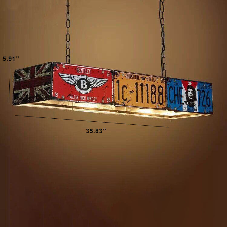 Retro Creative License Plate Metal 3-Light Chandelier