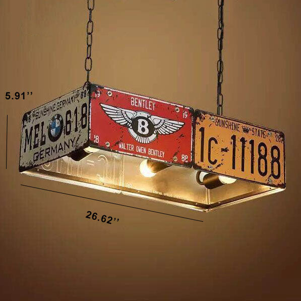 Retro Creative License Plate Metal 3-Light Chandelier