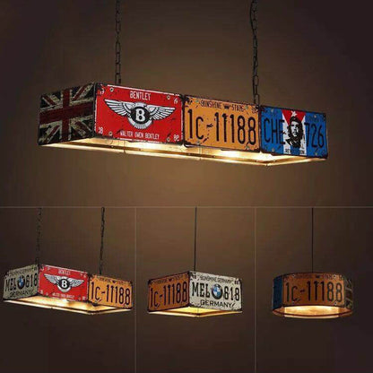 Retro Creative License Plate Metal 3-Light Chandelier