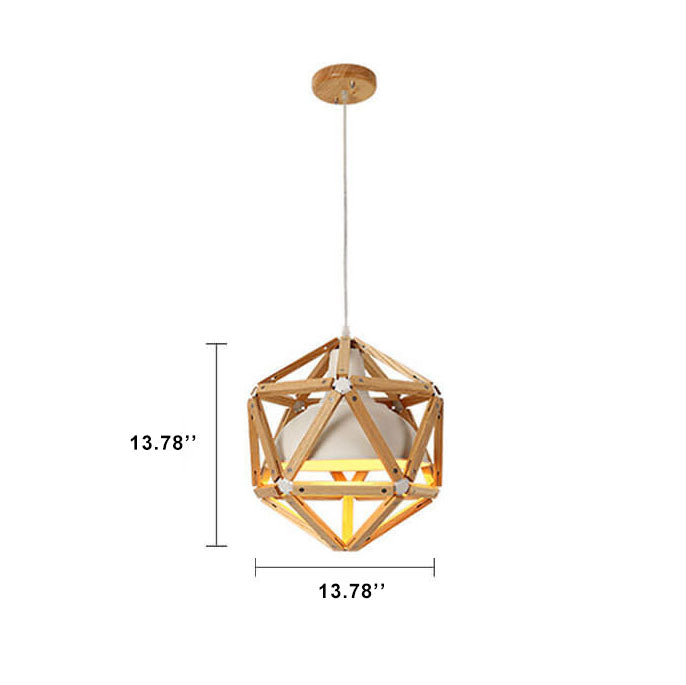 Industrial Simple Wooden 1-Light Rhombus Pendant Light