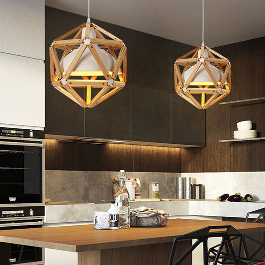 Industrial Simple Wooden 1-Light Rhombus Pendant Light