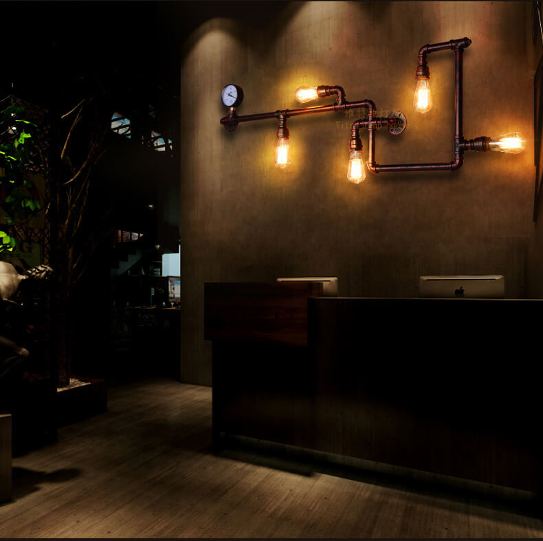Industrial Maze Pipe 5-Light Wall Sconce Lamp