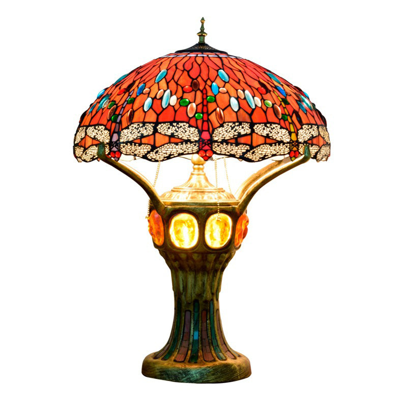 Tiffany Vintage Red Glass Dragonfly Design 4-Light Table Lamp