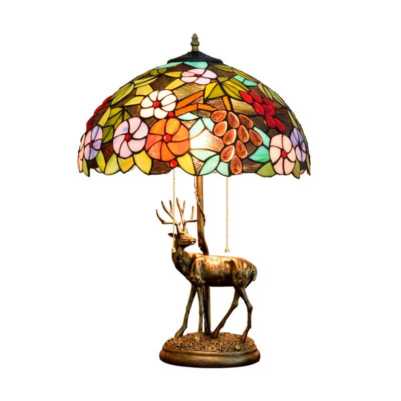 Tiffany Stained Glass Elk Base 2-Light Table Lamp