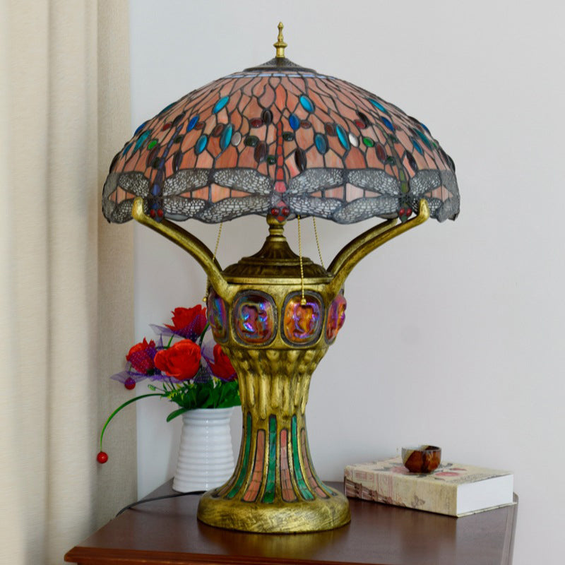 Tiffany Vintage Red Glass Dragonfly Design 4-Light Table Lamp