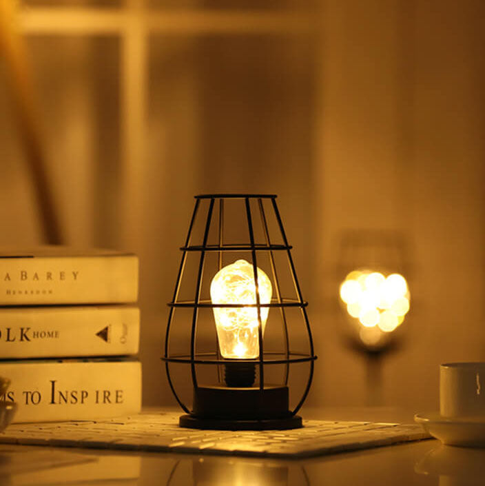 Retro Wrought Iron Wine Bottle Night Light Table Lamp