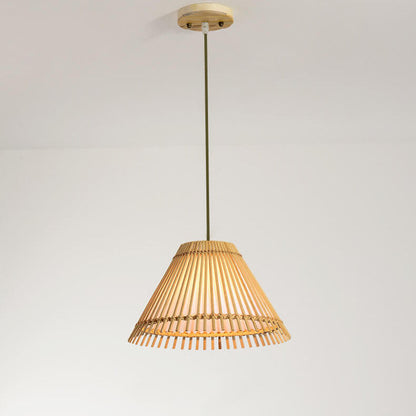 Modern Bamboo Weaving 1-Light Beige Dome Pendant Light