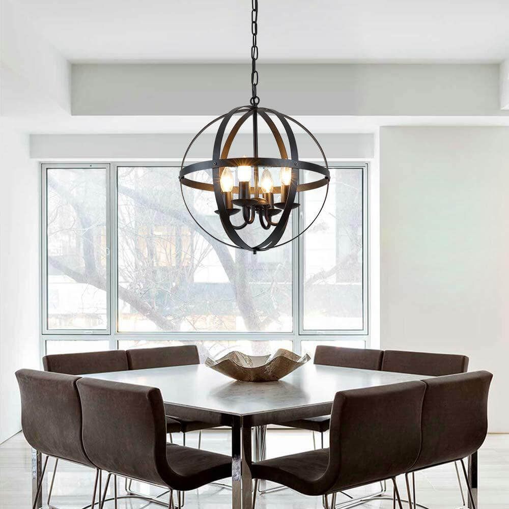 Industrial 4-Light Globe Metal Chandeliers