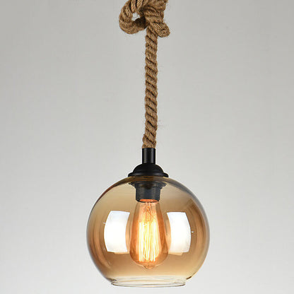 Retro Rope Hanging 1-Light Glass Globe Pendant Light