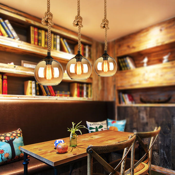 Retro Rope Hanging 1-Light Glass Globe Pendant Light