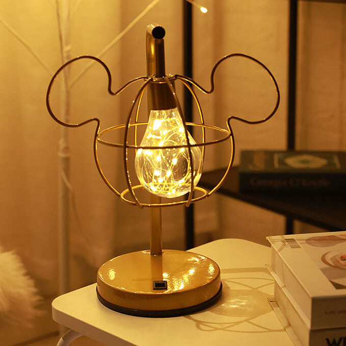 Creative Mouse Metal Cage LED Decorative Battery Table Lamp