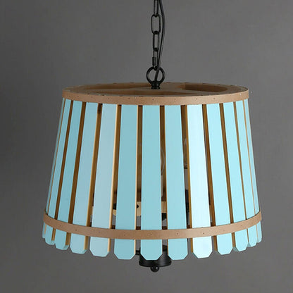Modern Colored Wooden Barrel Dome 3 Light Chandelier