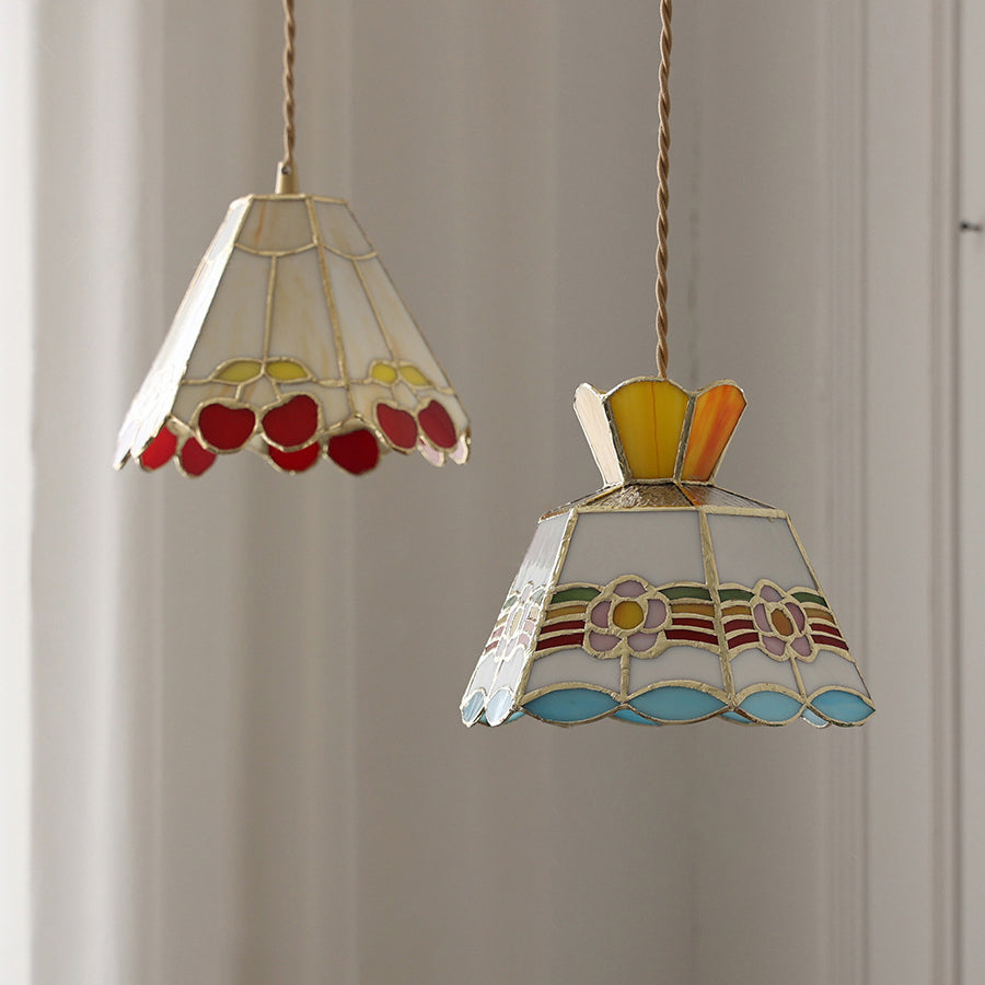 Contemporary Vintage Pentagonal Hexagonal Brass Glass 1-Light Pendant Light For Living Room