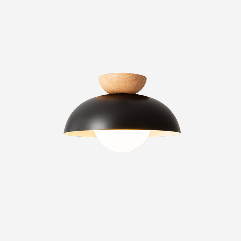 Modern Minimalist Round Iron Glass 1-Light Semi-Flush Mount Ceiling Light For Living Room
