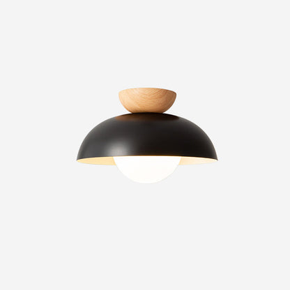 Modern Minimalist Round Iron Glass 1-Light Semi-Flush Mount Ceiling Light For Living Room