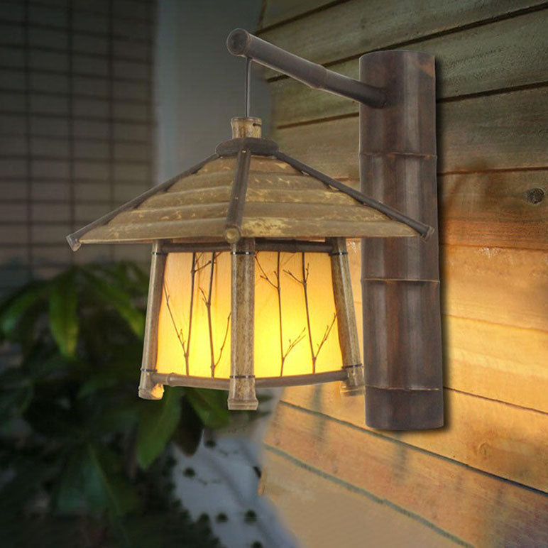 Traditional Rustic Cottage Bamboo 1-Light Wall Sconce Lamp For Outdoor Patio