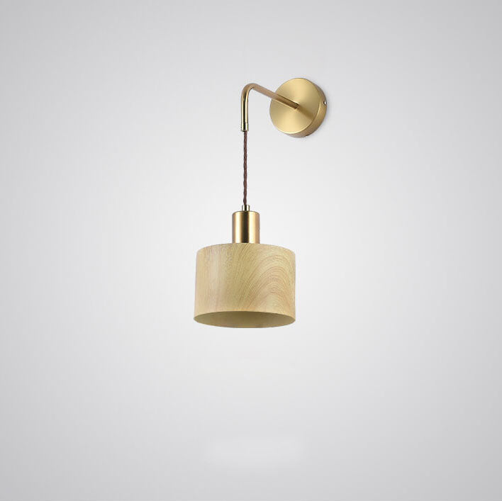 Nordic Minimalist Wood Grain Drum 1-Light Wall Sconce Lamp