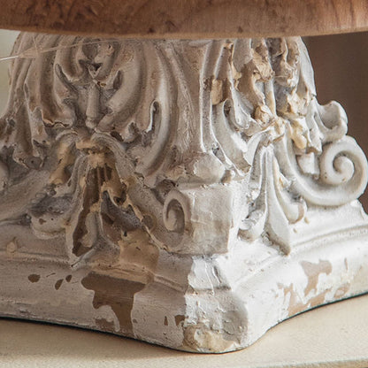 Traditional Vintage Round Column Carved Cedar Magnesium Oxide Tray Side Table For Dining Room