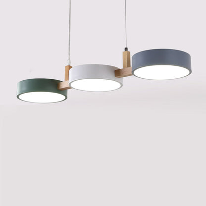 ثريا جزيرة LED معاصرة من الخشب الصلب مصنوعة من الأكريليك والمعدن بتصميم دائري على طراز الماكارون الإسكندنافي لغرفة الطعام 
