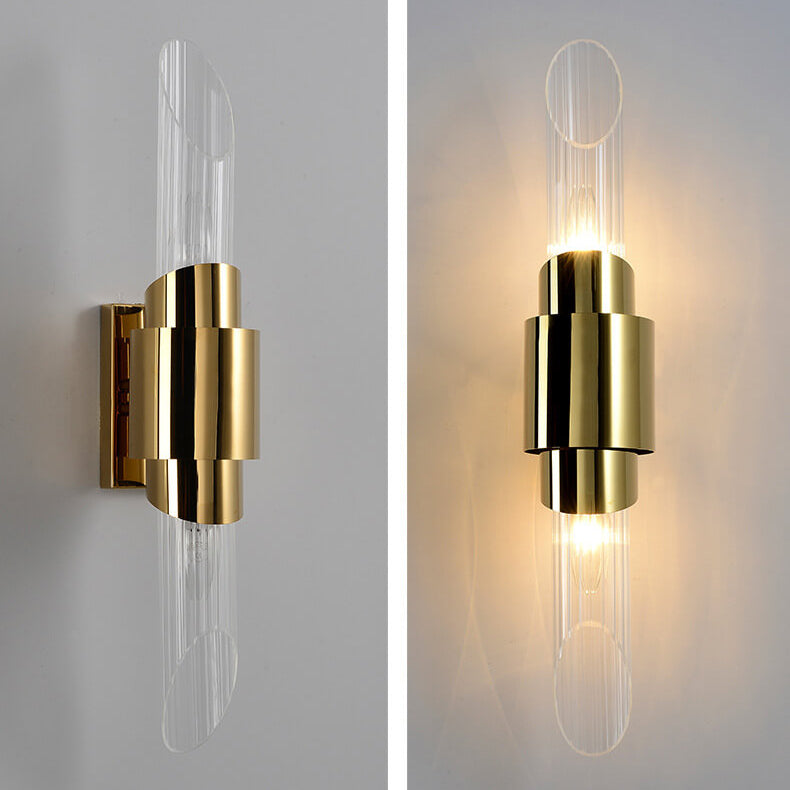 Modern Luxury Stainless Steel Glass Column 2-Light Wall Sconce Lamp
