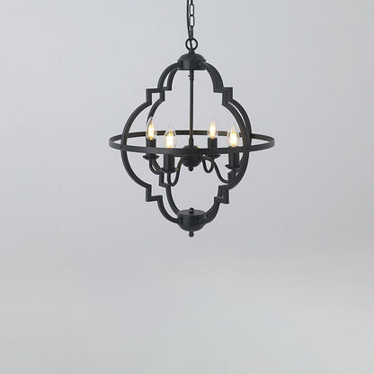 Retro Industrial Pure Black Iron Sphere 4-Light Island Light Chandelier