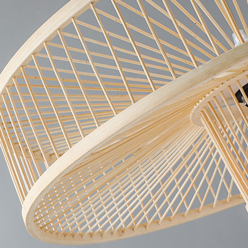 Traditional Chinese Bamboo Weaving Round 1-Light Pendant Light For Dining Room